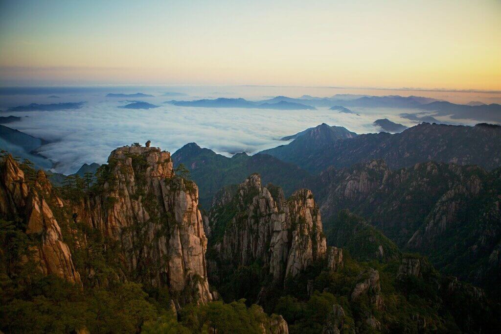 yellow mountains, mountain ranges, sea of clouds, horizon, mountainous, mountain landscape, landscape, china, travel, scenic, sunset, nature, rural, countryside, china, china, china, china, china